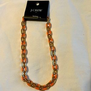 NWT J. Crew gold and enamel link necklace, cute for summer, melon orange color